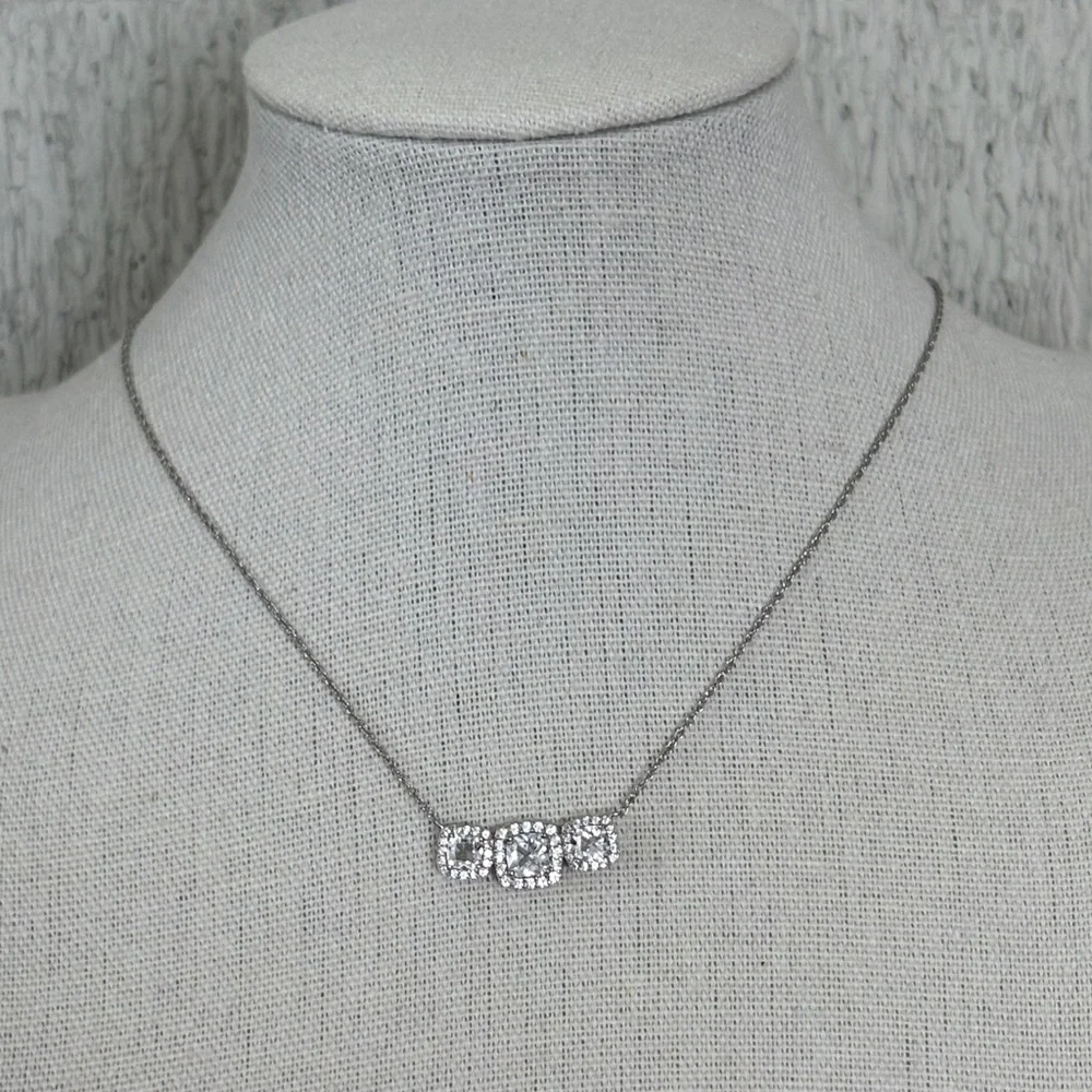 Cushion Cut 2.50 ct Genuine White Sapphire Station Necklace Sterling Silver 18